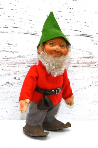 Vtg 1960's Steiff Original Gucki “Pucki” 7" Gnome Dwarf Rubber & Mohair No Tags
