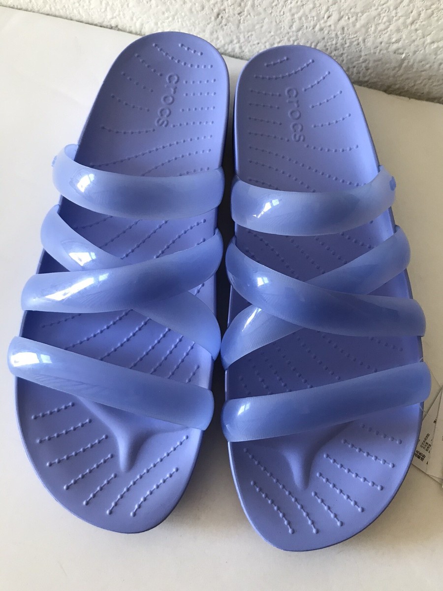 WOMEN'S CROCS MOON JELLY PURPLE GLOSSY STRAPPY FLIP FLOP SANDALS