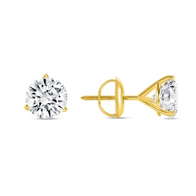 4 kt runde im Labor gezüchtete Diamant Ohrringe 14 K Gelbgold E/VVS Schraubverschluss IGI