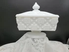 Vintage Westmoreland White Milk Glass Old Quilt Pedestal Candy Dish with Lid