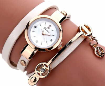 Damen Wickelarmband Gold Damenuhr Quarz Kristallsteine Trenduhr Schmuck  Uhr