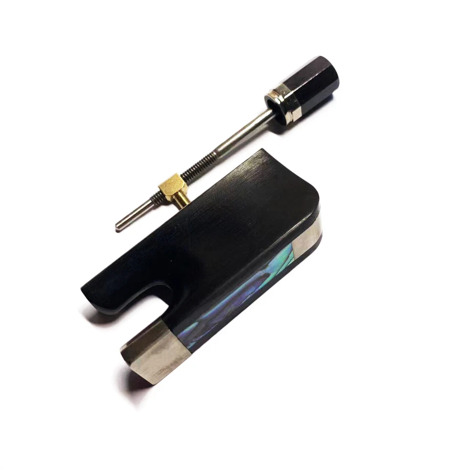 4/4 Cello Bow Ebony Frog Nickel Silver Abalone Frog + Screw Button - Image 2 of 4