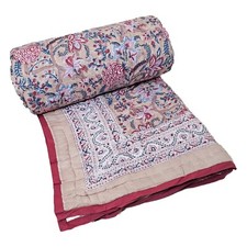 Indian Famous Jaipuri Razai Cotton Hand Block Print Reversible Quilt / Blanket