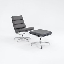 1990s Eames Soft Pad Armless Lounge Chair and Ottoman with MINT Grey Upholstery