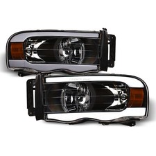 Topline For 2002-2005 Dodge Ram Drl Led Strip Bar Headlights Signal Amber Black