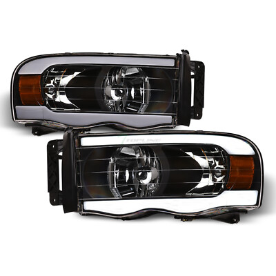 Topline For 2002-2005 Dodge Ram DRL LED Strip Bar Headlights Signal Amber Black