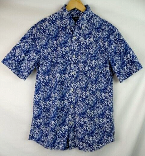 Chaps Herren Hemd Mittelblau Ananas Kurzarm Button Down Hawaii Oberteil