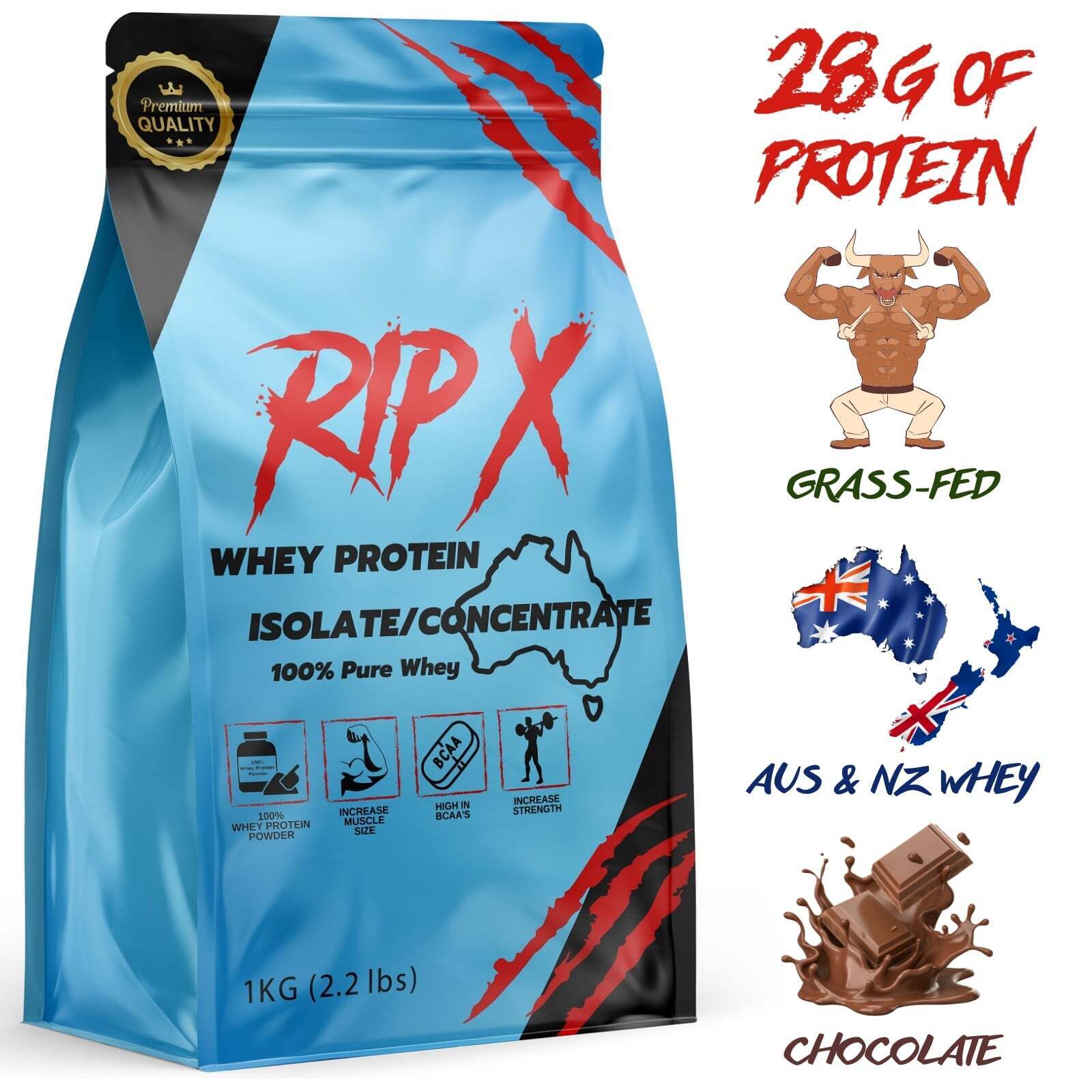 Whey Protein Concentrate / Isolate Powder CHOCOLATE WPI WPC Grass-Fed