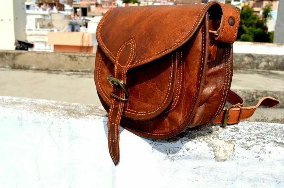 Borsa donna vintage in vera pelle marrone messenger tracolla tracolla tracolla foto 2