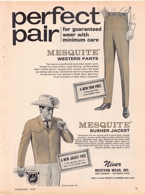 Niver Western Wear Vtg Magazine Print Ad Mesquite Shedder Fashion Western Wear