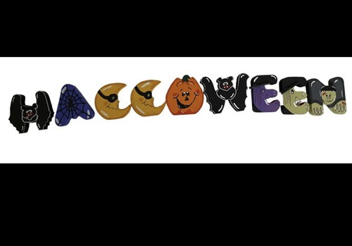 Halloween Spell-Out Wood Blocks - Handmade Whimsical Holiday Decor - Picture 2 of 9