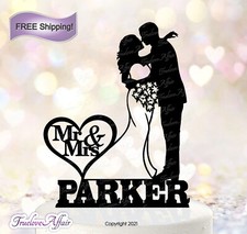 Silhouette Wedding Cake Topper Detailed Bride Groom with Name TLA35