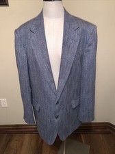 44L Haggar Imperial Mens Vintage 2 Button Wool Tweed Blazer Blue Gray EUC A4
