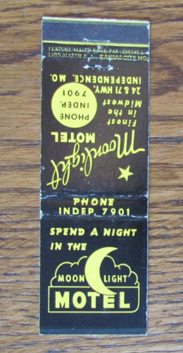 FEATURE MATCHBOOK COVER: MOON LIGHT MOTEL INDEPENDENCE, MO EMPTY MATCHCOVER -C26