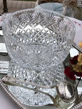 Antique Cut Crystal Punch Bowl or Centerpiece Bowl – 12 cups & ladle