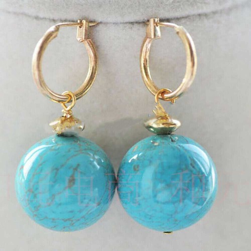 10MM Natural Blue Turquoise Round Gemstone Beads Gold Earrings Men Women Casual - Picture 5 of 12