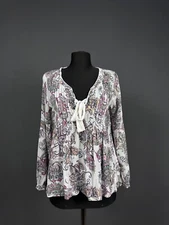 Odd Molly Floral Scoop Neck Blouse Long Sleeve Pleated Top T Shirt Sz 0 / S-XS