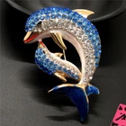 Blue Rhinestone Bling Dolphin Mother Animal Fashion Women Brooch Pin Gifts