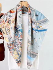 Pure 14 Momme Twill Silk Wrap Scarf Bandanna horse Print Square Shawl 35 new