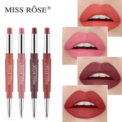 Miss Rose Double Head Lipstick Lip Liner Pencil Pen Matte Long Lasting Makeup