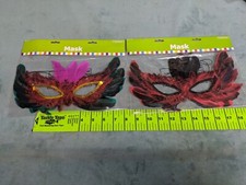 Lot of 2 Decorative Mardi Gras Eye Masks Ribbon Feathers Green Party Costume