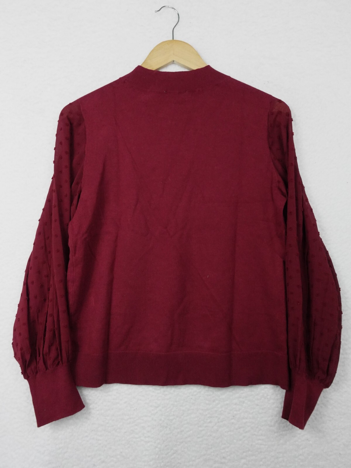 Cece Sweater Women's Medium Claret Red Mock Neck Contrast Polka Dots Sleeve
