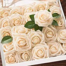 Artificial Flowers 25pcs Real Looking Fake Roses with Stems for DIY Champagne