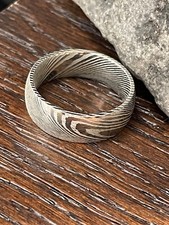 Mens Full Damascus Steel Ring Silver Gloss Ring 8mm Width