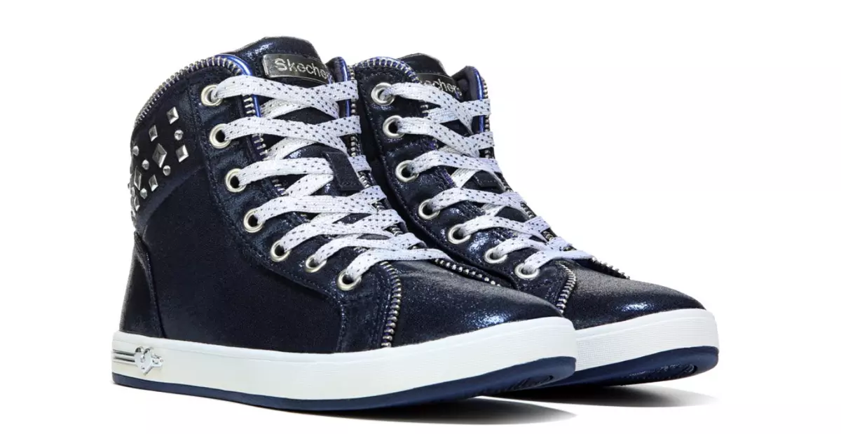 NEW SKECHERS SHOUTOUTS ZIPSTERS SNEAKERS SHOES GIRLS 11 NAVY HI TOP STUDS 84301