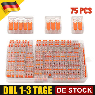 75Stk Für Wago Klemmen Verbindungsklemmen mit Hebel 221-412/413|/415 Sets