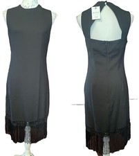 Next 10 Petite NWT  black fringed  Hem -Open Back Cocktail  dress RP £46