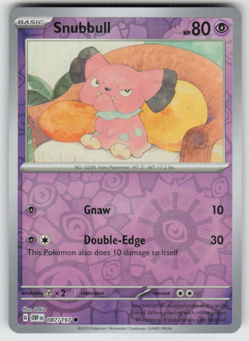 Snubbull 087/197 Common Obsidian Flames Pokemon Reverse Holo Near Mint