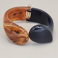 Bracciale Vintage Angela Caputi Clamper Braccialetto Cerniera Marrone Nero Resina 6,75"