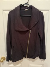 Helmut Lang Women  s Black Asymmetrical Zip Moto Jacket Fold Collar Size M