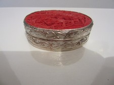 Vintage  Chinese Cinnabar Pill Box Silver on ...