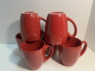6 Vintage Corelle Coordinates Bandhani Red Stoneware Coffee Mugs Cups 3734
