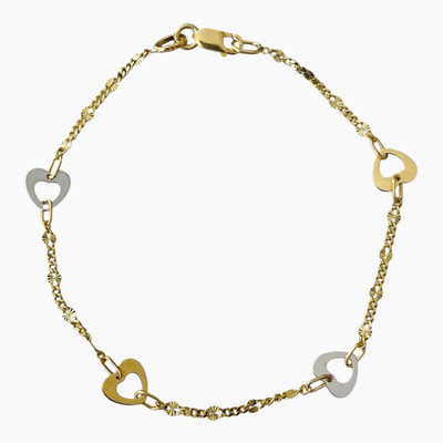 14K zweifarbiges massives Gold offenes Herz Bettelarmband 7'' - EGB5