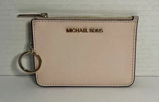Michael Kors Jet Set Small Saffiano Leather Zip Coin Card Holder Powder Blush