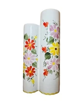 Vintage Double Bud Vase Signed  Floral Pattern Cottage Core