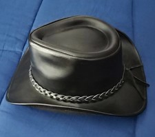 Hadzam- Black Genuine Leather Shapeable Cowboy/Outback Western Hat - XL