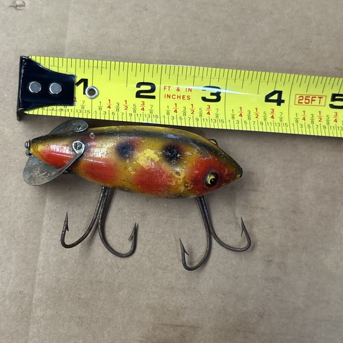 Vintage Heddon Dowagiac Crab Wiggler Wooden Glass Eye