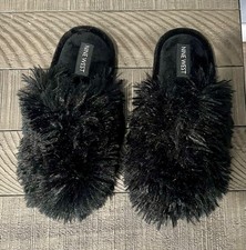 NINE WEST BLACK FUR WOMEN'S SLIPPERS SIZE S small 5 6 memory foam mule COMFORT