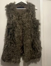 Zara Real Sheepskin Shearling Gilet Sleeveless Jacket Coat Brown Size M