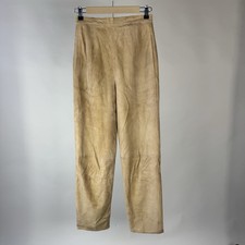 Vintage 80s Anne Klein Tan Genuine Suede Leather Pants Rayon Lined 26  Waist
