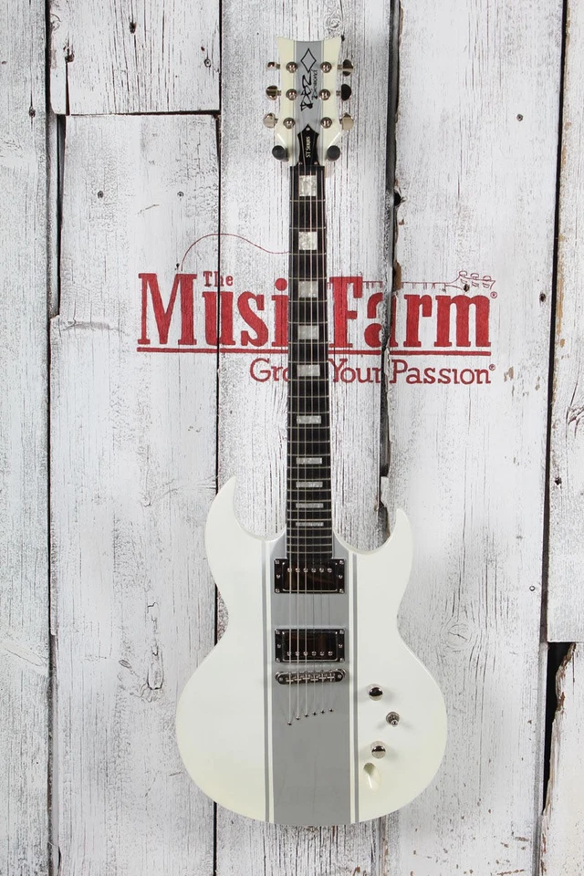 Guitarra Eléctrica DBZ Diamond Renegade ST Plus Blanca con Rayas Plateadas con Estuche Foto 4 de 4