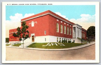 B. F. Brown Junior High School Fitchburg MA Vintage Postcard Tichnor AA402