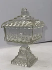 Vintage Jeanette Clear Glass Wedding Cake Box Candy Box Trinket Box
