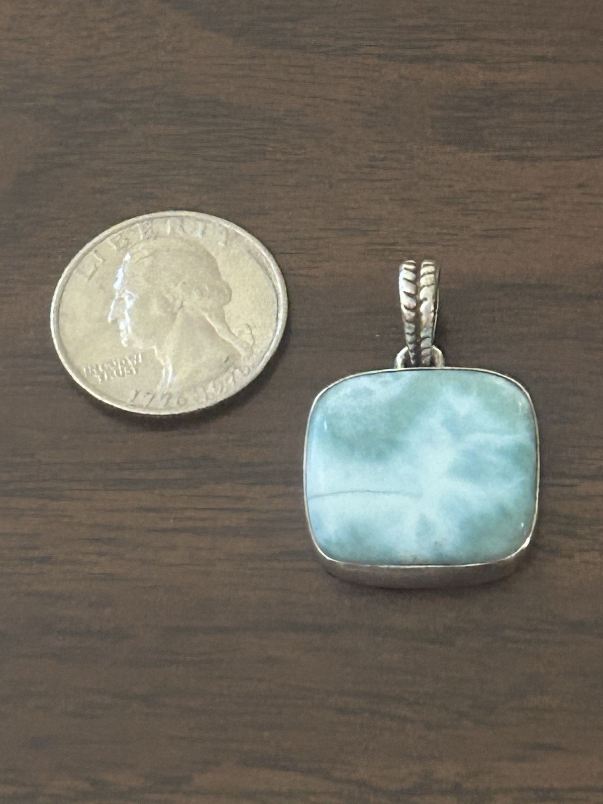 Authentic Sterling Silver Larimar Square Cabochon… - image 2