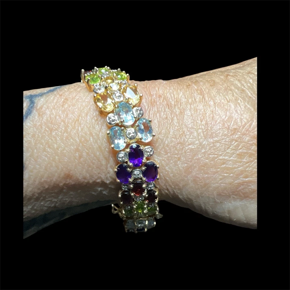 Pulsera de ley 925, Vermeil diamantes genuinos y múltiples piedras preciosas naturales Foto 4 de 4