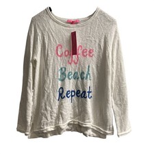 Lilly Pulitzer Danette Sweater Resort White Coffee Beach Spell Out Size L Beach